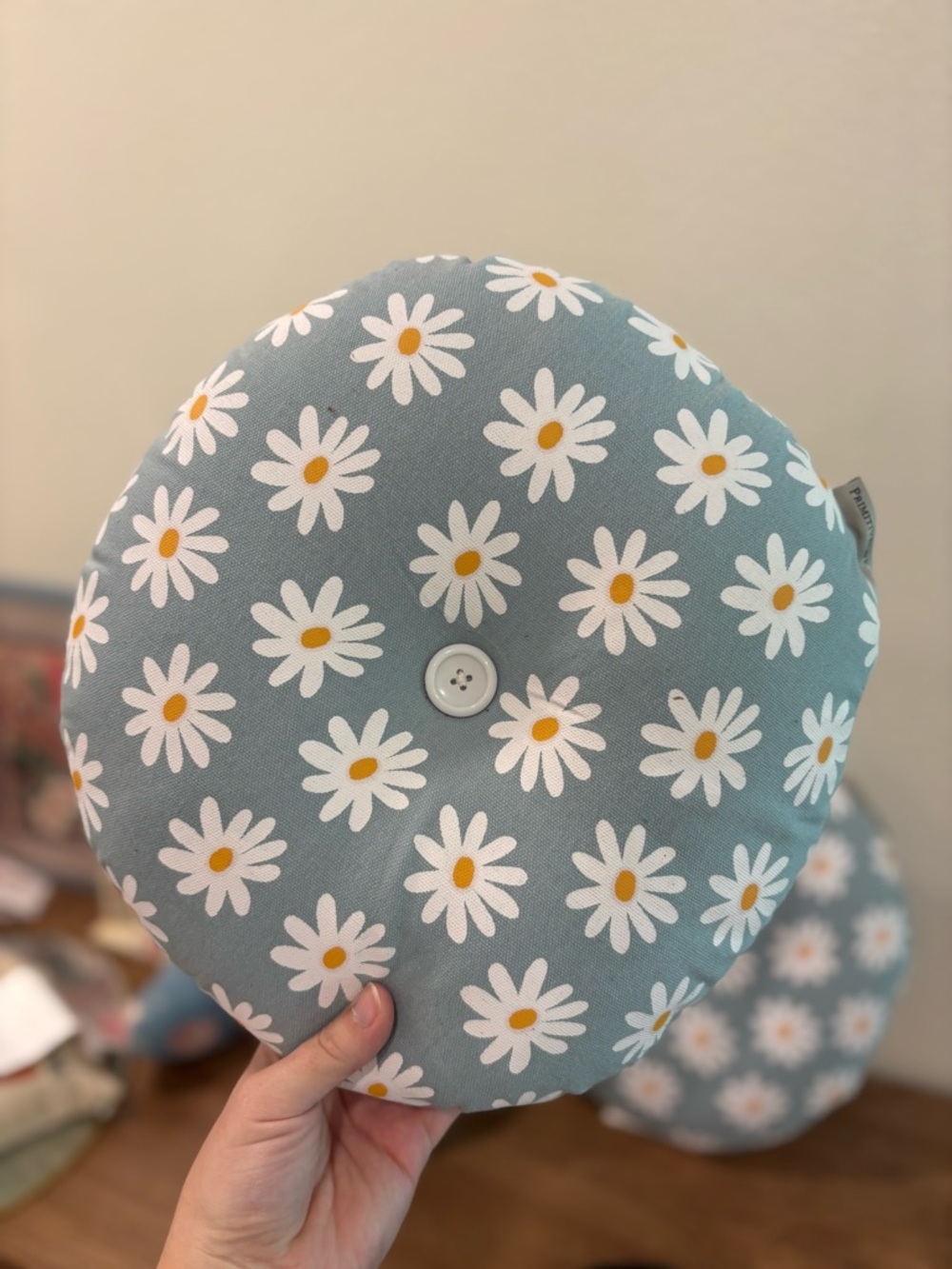 Kids Floral Daisy Round Cushion - Blue